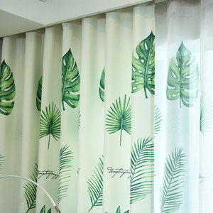 Tissu de rideau imprimé 100% polyester, filtrant la lumière à 40%-70%, motif feuille de Monstera pour salon - Product Image 3