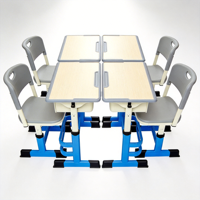 Bureau d'école moderne avec patère, design anti-pincement inclinable, cadre métallique, plateau en MDF, mobilier scolaire pour appartement et hôpital
