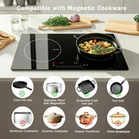 Table de cuisson à induction 24 pouces, double brûleur, 120V 60Hz, encastrable et portable, cuisinière électrique à commande tactile, 1750W