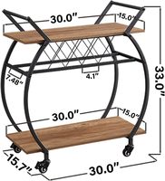 Chariot utilitaire de cuisine moderne en chêne rustique à 2 niveaux avec roulettes, table de service pour le café et le rangement