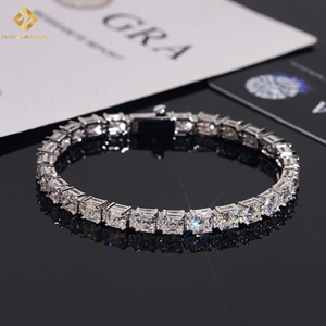 Asscher Cut Moissanite Tennis <b>Bracelet</b> 925 <b>Silver</b> Rhodium Plated Luxury Hip Hop Fine Jewelry <b>Bracelets</b> - Product Image 1