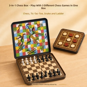 Jeu d'échecs magnétique <span class=keywords><strong>3</strong></span>-en-1 format de poche avec plateau en fer blanc, pièces en plastique pour Échecs, Tic Tac Toe et Serpents et Échelles, idéal comme cadeau éducatif - Product Image 1