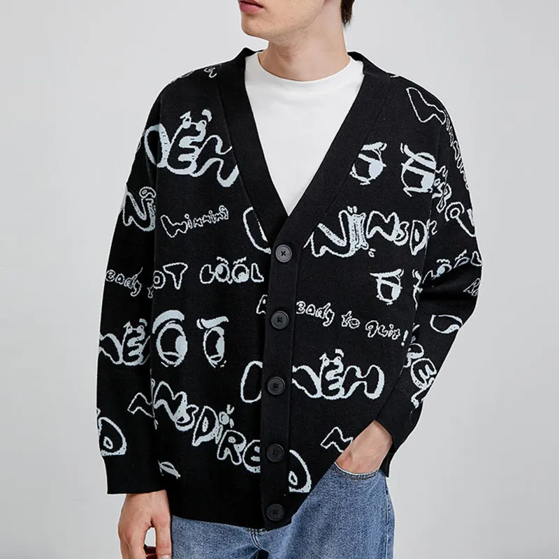 manufacturer custom Winter plus-size loose long sleeve men's knit cardigan sweater
