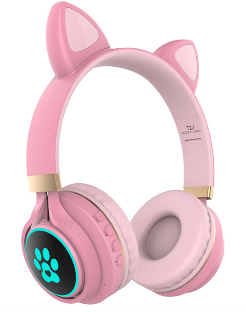 Flash Light Cute Cat Ear Headphones With Mic Control Kid Girl Stereo with Led Light 9D Wireless Headphones