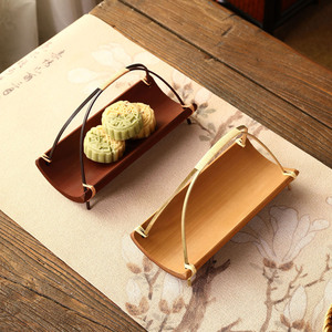Handmade Bamboo Fruit Basket Tea <b>Snack</b> <b>Tray</b> With Handle For Home Chinese Style Serving <b>Trays</b> - Product Image 3