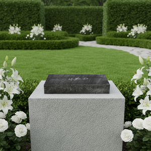 Marqueur de tombe plat en granit bleu perle - Product Image 1