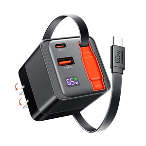 พอร์ตคู่65W Cube ที่ชาร์จพับได้80cm สาย USB C A PD ชาร์จเร็วเทคโนโลยี GAN สำหรับแล็ปท็อปแท็บเล็ตโทรศัพท์ - Product Image 2