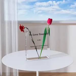 クリアアクリルブック花瓶モダンフラワーボックスブーケクリエイティブファッションデザインアクリルブックシェイプ花瓶ホルダー家の装飾用