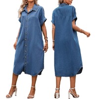 Robes en jean tendance grande taille pour femmes, col rabattu, manches courtes, simple boutonnage, longueur midi, pour dames
