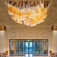 Grand Lustre Contemporain Verre de Luxe Acier Inoxydable Plafonnier Moderne pour Hall d'Hôtel Forme Longue