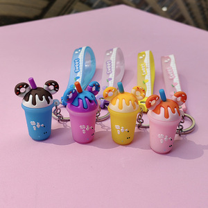可爱波霸奶茶杯钥匙扣 PVC 卡通耐用登山扣钥匙圈配件 - Product Image 4
