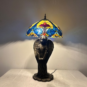LongHuiJing European Baroque Antique Stained Glass Table Lamp 16 Inch Wide LED Desk <b>Light</b> Simple Eco-Friendly E26 - Product Image 1