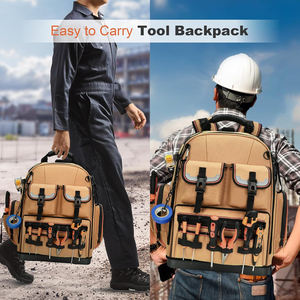 Heavy Duty Ferramenta Mochila Eletricista Caixa de Ferramentas com Base Moldada Tan Resistente à Água Marrom Mochila Ferramenta Saco - Product Image 5