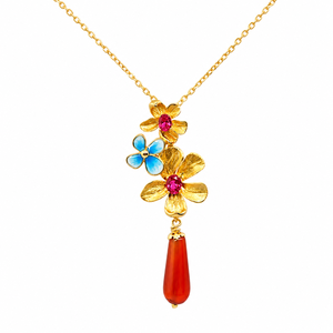 Conjunto de joyería UM Jewelry 925 Sliver Ruby Glow y ágata roja Kingfisher y piedras preciosas de color rojo rubí cultivadas en laboratorio (pendientes + colgante) - Product Image 2
