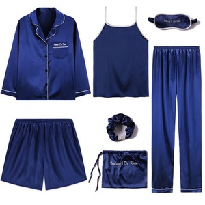 Ensemble de <span class=keywords><strong>pyjama</strong></span> rose à rayures en soie pour femme, vêtements de nuit, vêtements d'intérieur, 7 pièces - Product Image 4