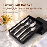 Ensemble de couverts de haute qualité en acier inoxydable poli miroir avec manche carré, couteau à steak, fourchette, cuillère, coffret cadeau, pour mariage, style occidental