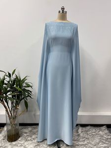中国制造一个站OEM/ODM纯色缎面蝙蝠翼袖水钻装饰在脖子上迪拜Musselin Abaya - Product Image 5