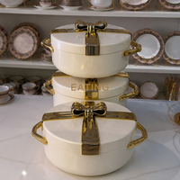 Ensemble de 3 casseroles isothermes élégantes en acier inoxydable avec motif marbre blanc, pour maintenir les aliments au chaud, idéal pour mariage et fête de déménagement