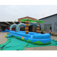 Toboggan aquatique gonflable vert de 36 pieds à double voie avec piscine à jets d'eau, toboggan aquatique extra long pour enfants, fête d'été