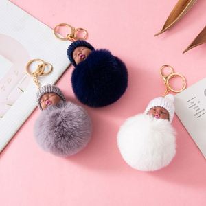 Black Face Baby Doll Toy DropshipCute Sleeping Baby Doll <b>Key</b> <b>Chains</b> for Women Bag Toy <b>Key</b> Ring Fluffy Pom Pom Faux Fur Plush <b>Key</b> - Product Image 2