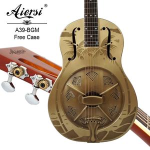 Marca Aiersi, venta al por mayor, guitarra resonadora de cuerpo de Metal, cono único, puente Biscult, guitarra acústica Blues de latón Vintage - Product Image 1