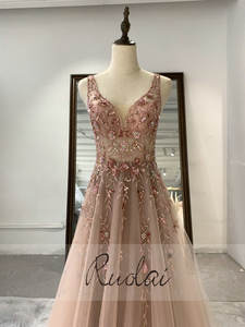 ASA-0074 Sexy V-Ausschnitt Staubiges Rosa Kristall Abendkleider Ballkleid - Product Image 5