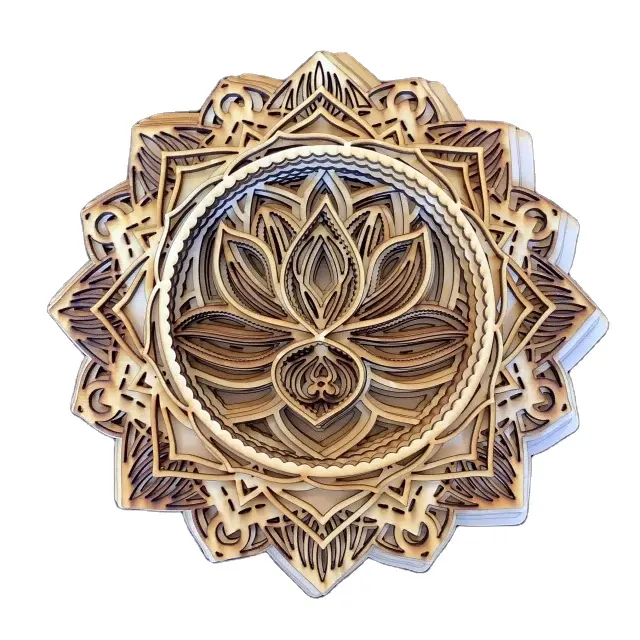 Professional OEM ODM Factory laser cutting wood customize wall mandala Multi-layer arts crafts wooden laser cutting