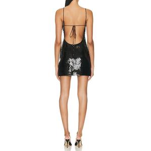 <span class=keywords><strong>Sxey</strong></span> haute qualité Slip robe col en <span class=keywords><strong>v</strong></span> paillettes noir fermeture éclair à la mode luxe soirée Cocktail robe avec taille naturelle - Product Image 3