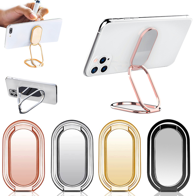 Universal Adjustable and Foldable Thin Metal Phone Finger Ring Stand Grip Kickstand Compatible With Magnetic Car Holder