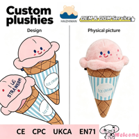 Ensemble de jouets en peluche doux en forme de crème glacée de dessin animé, poupée en peluche alimentaire en gros, fabricant OEM ODM, cadeau de jeu pour animaux de compagnie