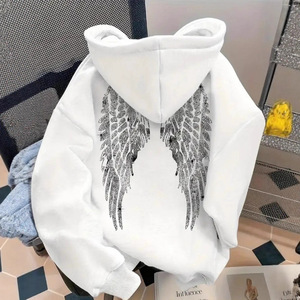Sweat-shirt à capuche imprimé ailes, coupe ample, pull décontracté, mode féminine, style Europe Amérique, SMLXLXXLXXXL4XL5XL - Product Image 4