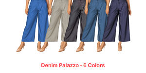 Pantalones Palazzo de Mezclilla Ligeros para Mujer |   Pantalones Cómodos de Longitud Completa y Elásticos para Uso Diario, Casual y de Oficina - Product Image 6