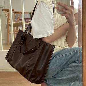Sac fourre-tout marron uni, moyen, fermeture éclair souple, usage quotidien, sac à main pour femme - Product Image 3