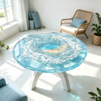 Table basse en résine époxy verte sur mesure, plateau rond de luxe avec base en acier inoxydable, mobilier artistique moderne pour salon