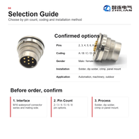 Conector Circular M12 a Código 4, Macho y Hembra, IP67, Resistente al Agua, Montaje en Panel PCB, Soldadura