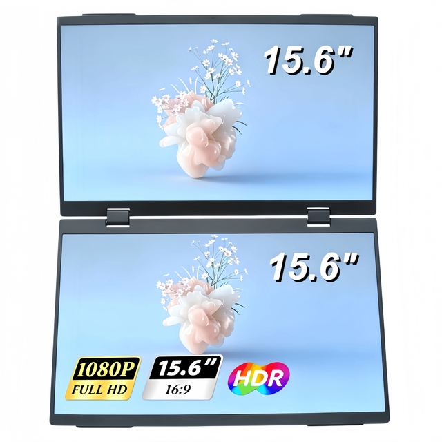 15.6" Dual Foldable Portable Monitor 1080P Stacked Screen Extender Display Compatible VESA Holes for Laptop PC Mac Windows