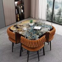 Ensemble de cuisine moderne de luxe, table à manger complète avec plateau en marbre carré et 4 chaises pour meubles de maison