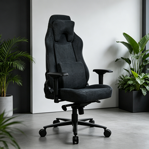 Chaise de jeu ergonomique de style racing avec revêtement en tissu suédé doux, inclinaison réglable et appui-tête amovible - Product Image 2
