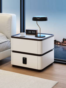 Nouvelle Table de Chevet 2025 en Bois Massif, Design Minimaliste Moderne avec Verrouillage par Mot de Passe et Rails Silencieux, 2 Tiroirs – Meilleure Vente - Product Image 4