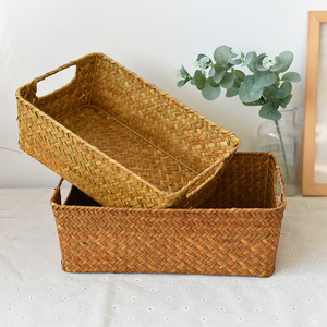 Woven Storage <b>Basket</b> Rectangle Yellow Extra <b>Small</b> Size Handmade Desktop Organizer - Product Image 1