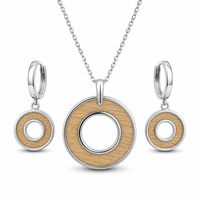 Parure de bijoux en bois argenté pour femme, collier et boucles d'oreilles cercle ouvert en acier inoxydable 316L, plusieurs options de bois, cadeau pour elle, OEM