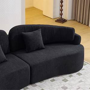 Canapé convertible incurvé 6 places, design entièrement compressé, pour une assise prolongée, dossier amovible, velours, salon - Product Image 6