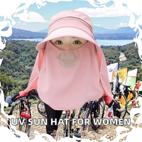 Topi Bucket Wanita Dewasa Anti UV untuk Musim Panas, Sporty, Tahan Angin, Pinggiran Lebar, Jaring di Bagian Wajah, Bernapas, untuk Sehari-hari, Santai, dan Aktivitas Luar Ruangan