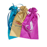 Sac de rangement pour perruque en satin avec cordon de serrage, imprimé avec un logo personnalisé, doublé de soie, pochette d'emballage pour extensions de cheveux, pour les promotions de salon