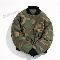 Blouson Bomber Réversible Camouflage Vintage en Sergé de Coton Col Montant Hiver Homme Fermeture Éclair Devant Matelassé Chaud Rembourré Streetwear