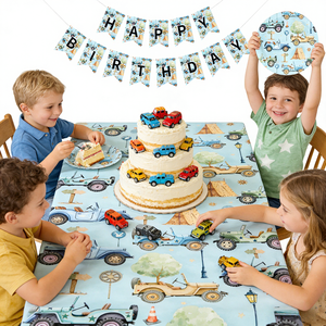 DAMAI - Vajilla para Fiestas Infantiles con Temática de Camiones, Incluye Platos, Vasos y Servilletas de Papel, para 8 Personas - Product Image 1