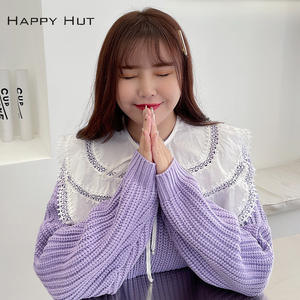 Pull pour femme Happy Hut, couleur unie noire, col décoré de perles, N7152 - Product Image 4