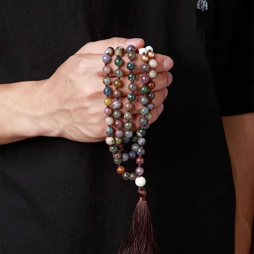 108 Mala Beads Kalung 8Mm Batu Alam Tibetan Doa Beads Yoga Meditasi Beads Kalung Tangan Diikat Jepang Mala