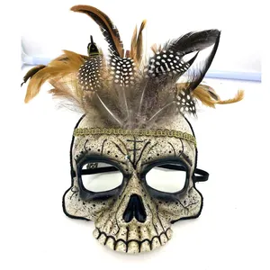 Tùy Chỉnh Xương Sọ Mắt Masquerade Mask Nửa Mặt Nạ Với Lông Halloween Voodoo Mặt Nạ