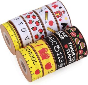 Ruban gros-grain 100% polyester double face anti-rétrécissement à feuille d'or, motif rentrée scolaire, alphabet, pomme, règle, crayon, vente en gros - Product Image 2